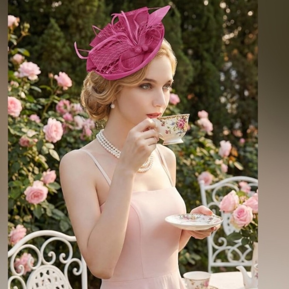 🌹Kentucky Derby, Tea Party Hot Pink Fascinator Hat